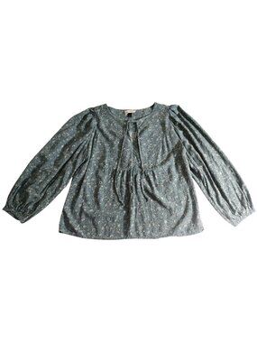 Universal Thread Women's Green Floral Long Sleeve Blouse Shirt M Medium